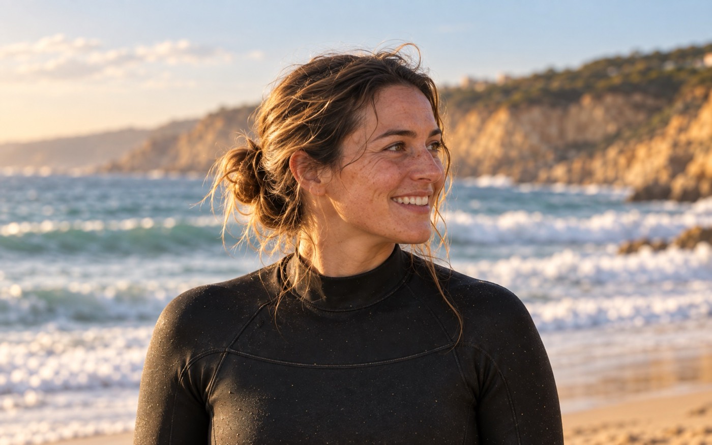 Portrait of Inês, beginner coach at Areia Surf Co.
